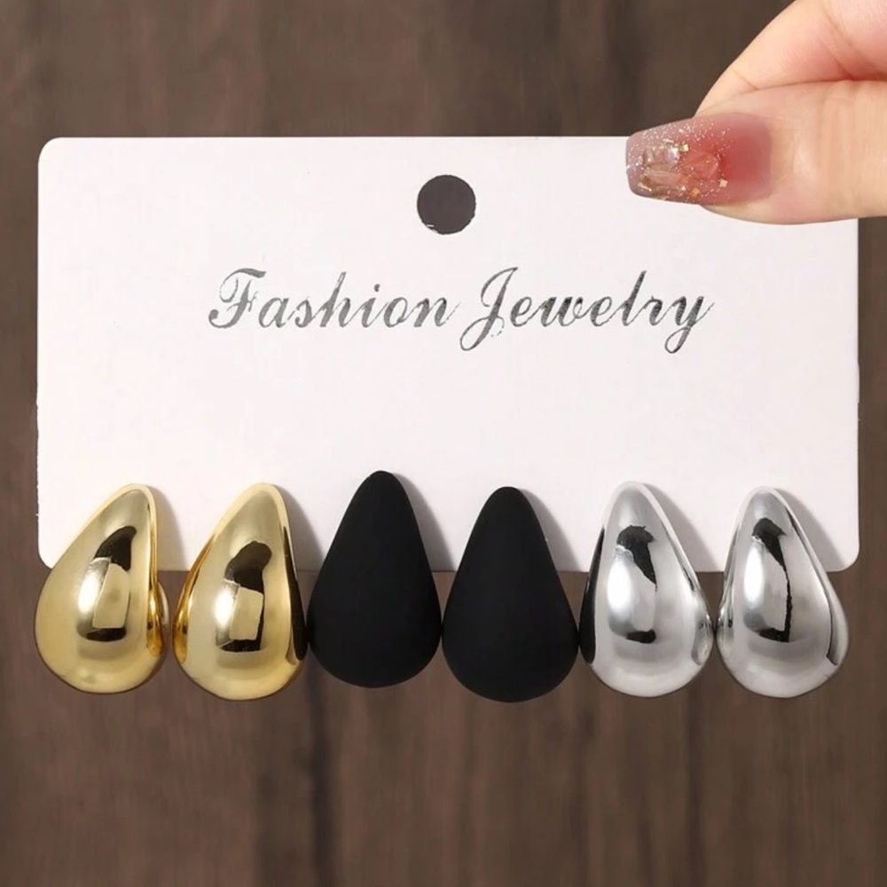 NEW| Set Of 3 Classic Chunky Multicolor Teardrop Minimalist Earrings